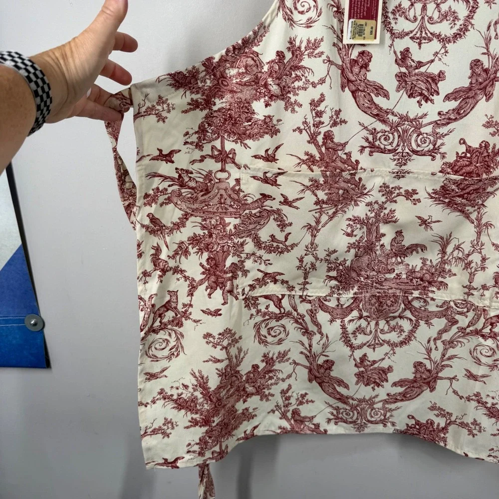 Williams Sonoma Foret Enchantee Toile Apron Red Cream Cotton Twill USA Made NWT